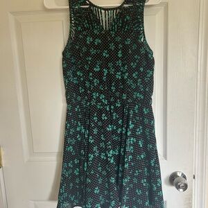 Candie's Women’s Med Green and Black Mini Dress Flare Spin Skirt Shamrock Floral
